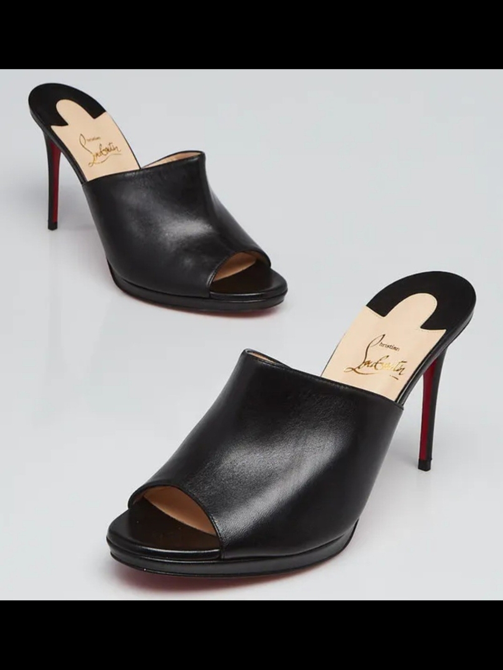 Christian Louboutin Black Leather Open-Toe Mule Heels